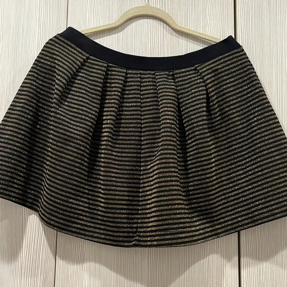 French Connection | Black & Gold‎ Metallic Striped Full Mini Skirt | Size 8